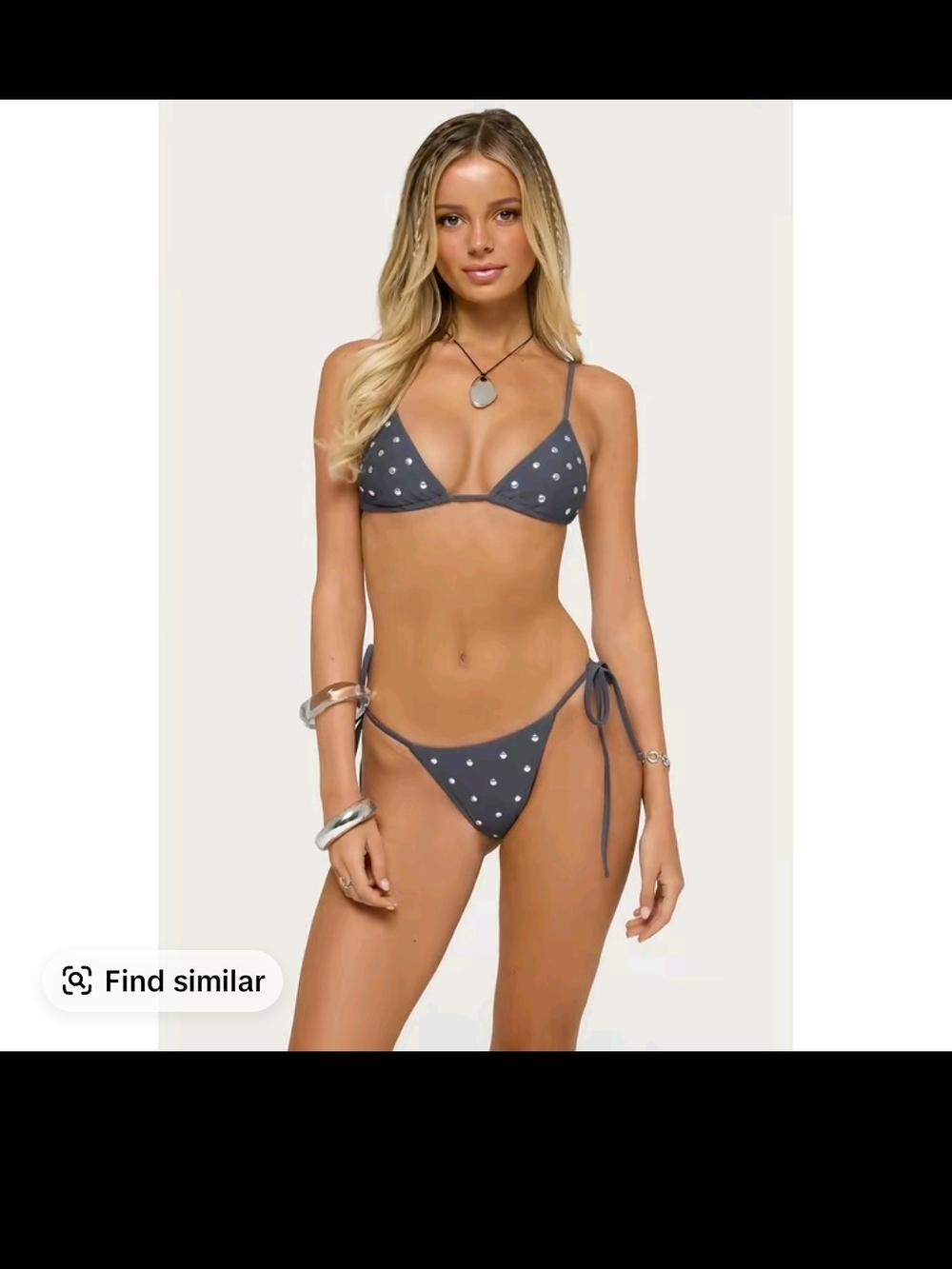 Edikted Gray Studded Triangle Tie-Side Bikini Set Top Large Bottom Medium New